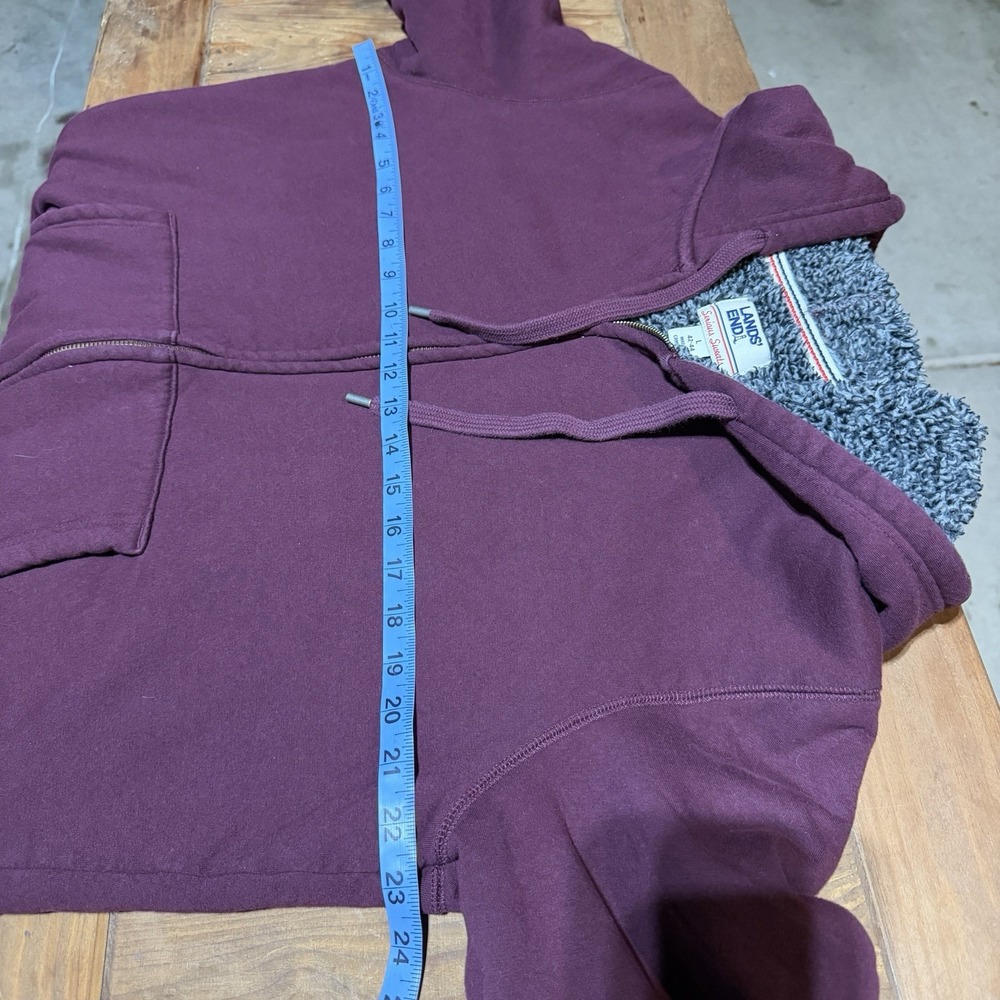 Lands End Serious Sweats Hoodie Mens L Large Full Zip Sherpa Lined Burgundy - Picture 8 of 8